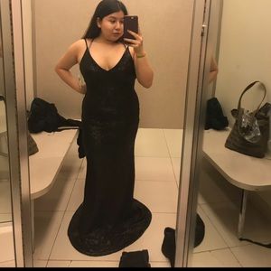 Black V neckline sequin gown